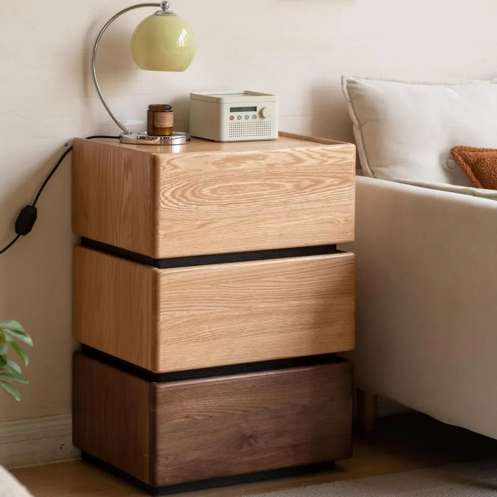 Mid Century Modern Walnut Nightstand with Drawer, Compact Wooden Side Table for Bedroom