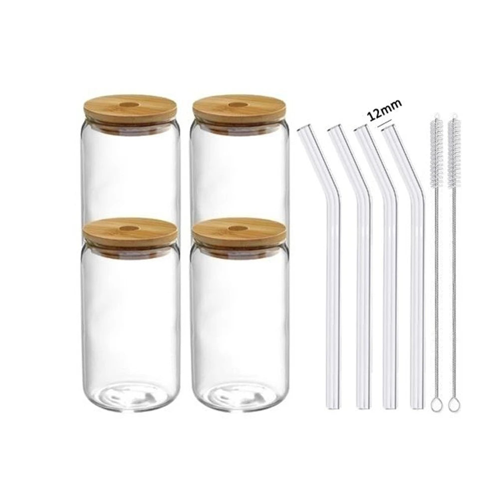Glass Cup with Lid and Straw – Borosilicate Drinkware Set (1 / 4 / 6)