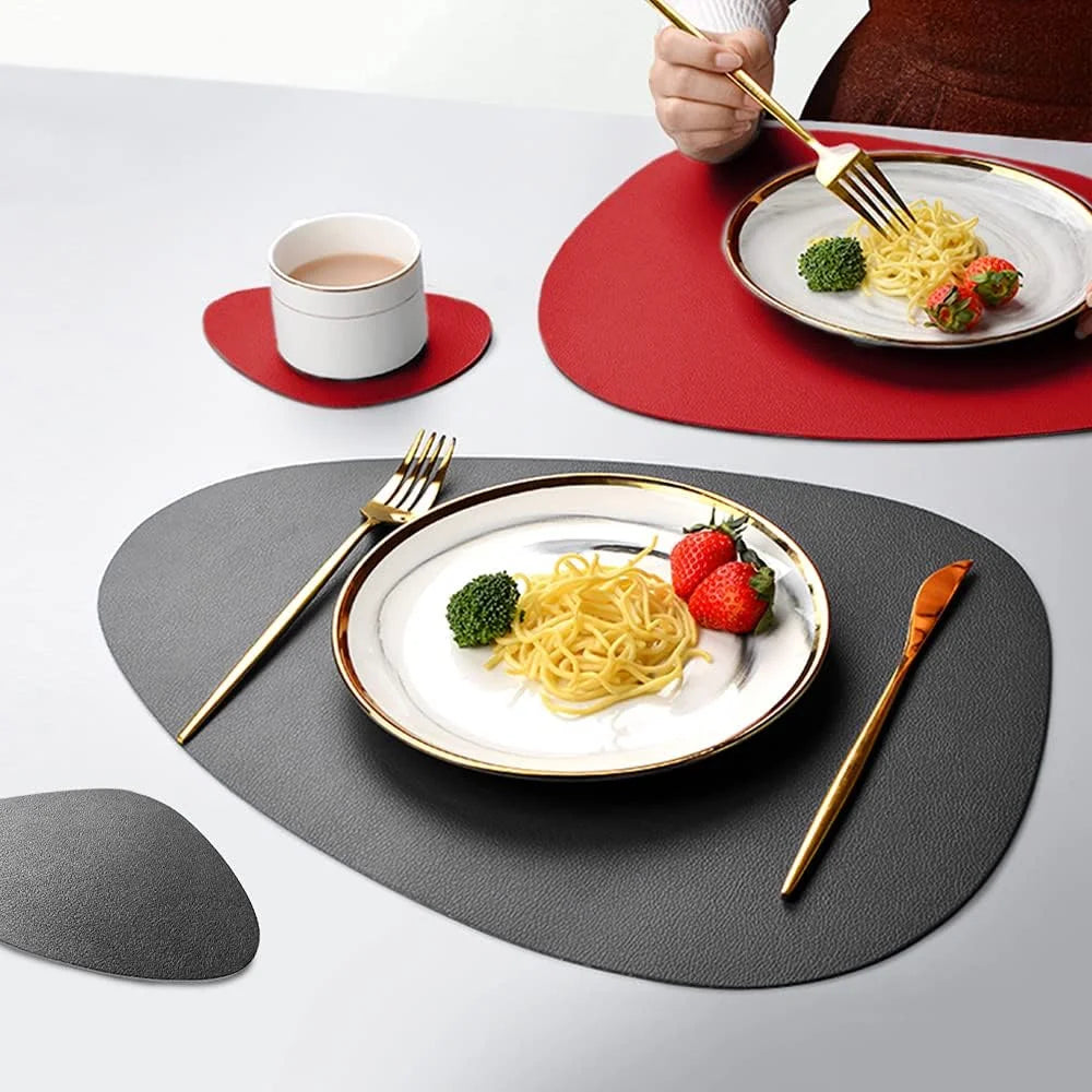Irregular Shape PU Leather Placemats Set Oil-Proof Waterproof Dual-Sided Place Mats for Kitchen Bistro Tables Bars Coffee Shops