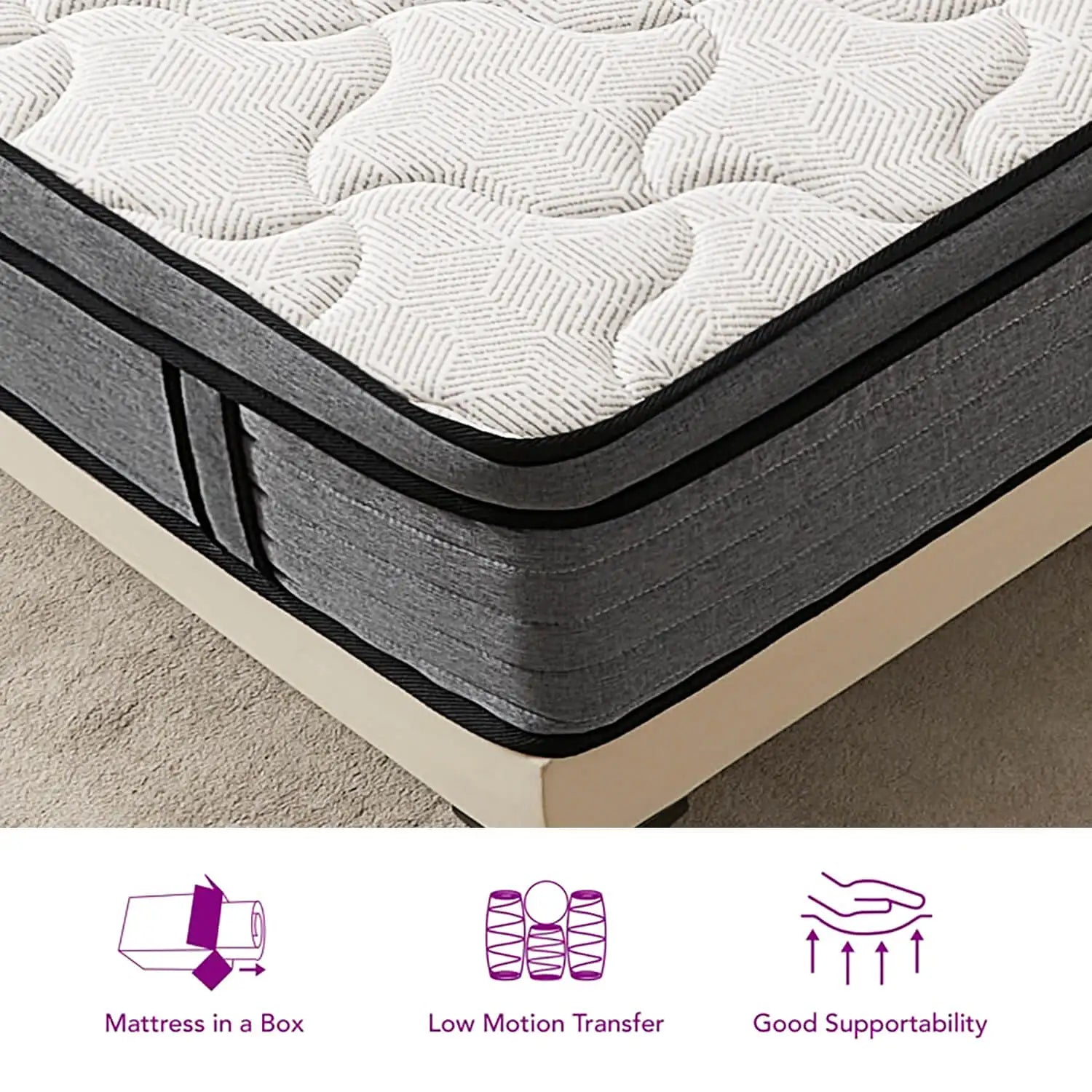 Queen Size Mattress in a Box, Pocket Springs for a Cool Sleep,Pressure Relief, Medium Firm Feel with Motion Isolation
