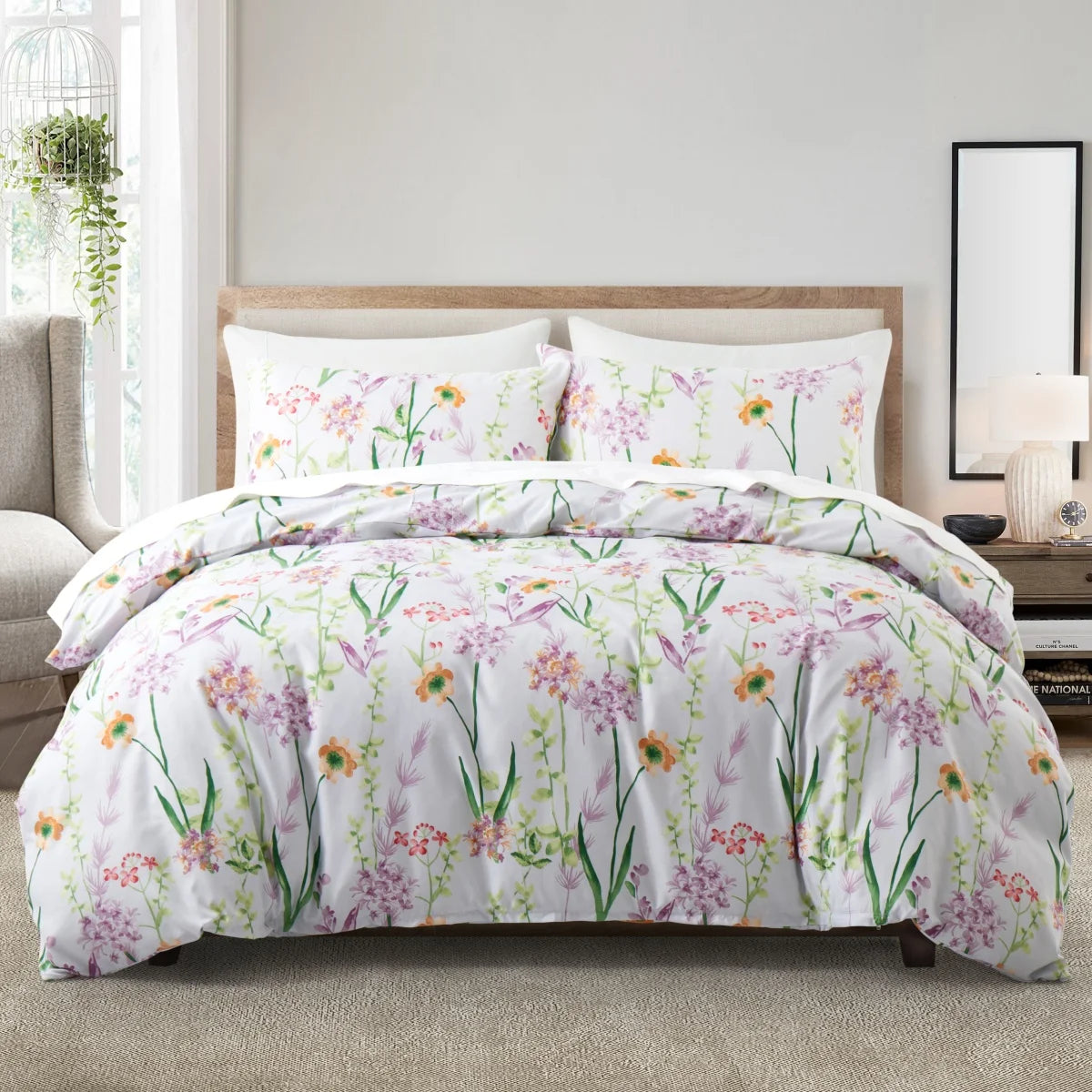 Sage Green Floral Duvet Cover Twin Queen 2/3 Pieces Flower Plum Blossom Bedding Set Reversible Botanical Branch Comforter Cover