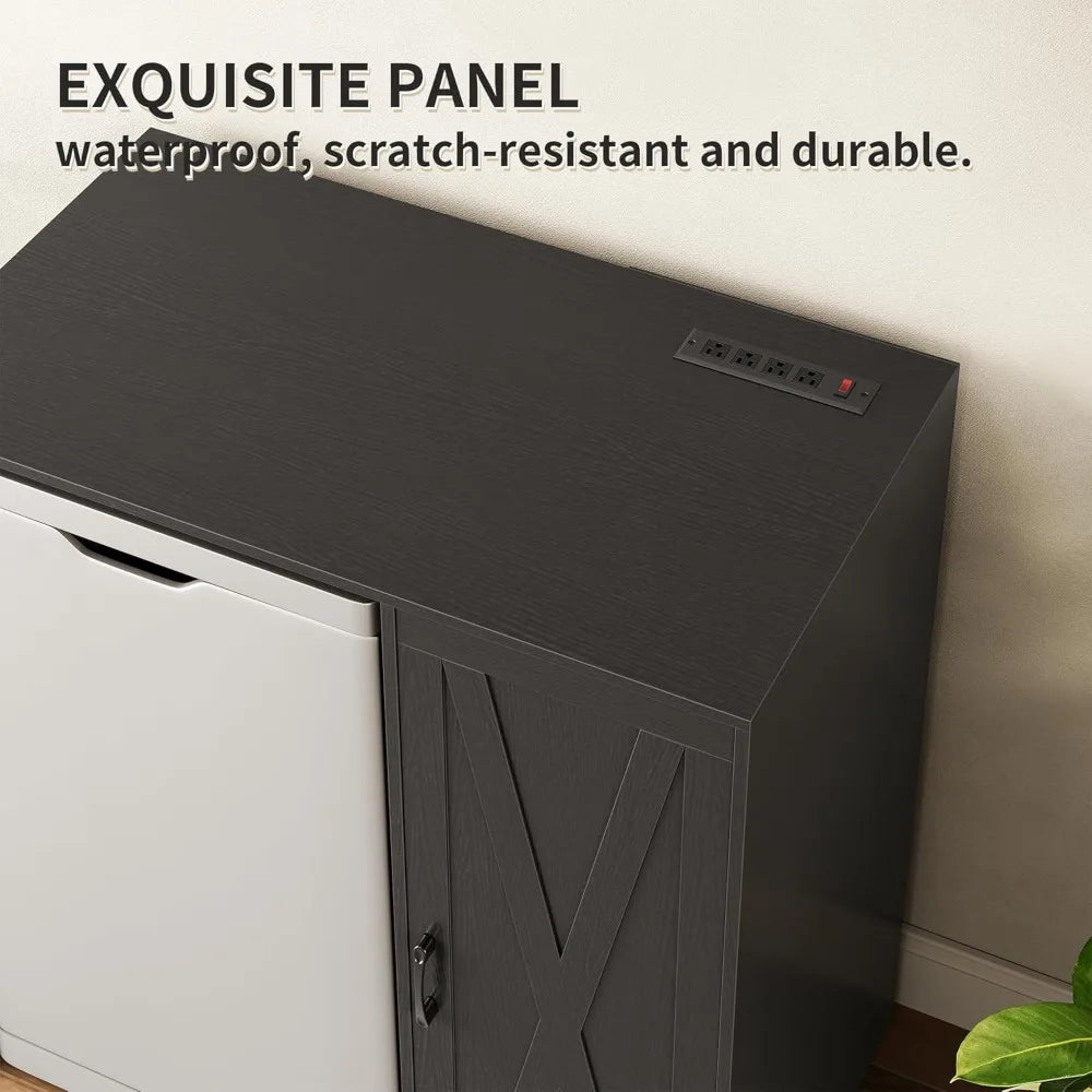 Coffee Bar Fridge Cabinet with Storage – Power Outlet & 3-Tier Organizer