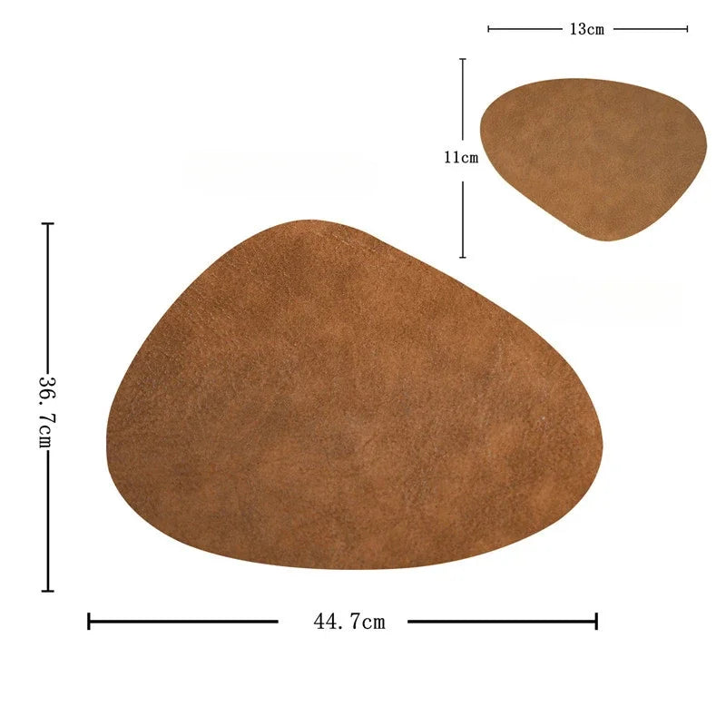 Irregular Shape PU Leather Placemats Set Oil-Proof Waterproof Dual-Sided Place Mats for Kitchen Bistro Tables Bars Coffee Shops