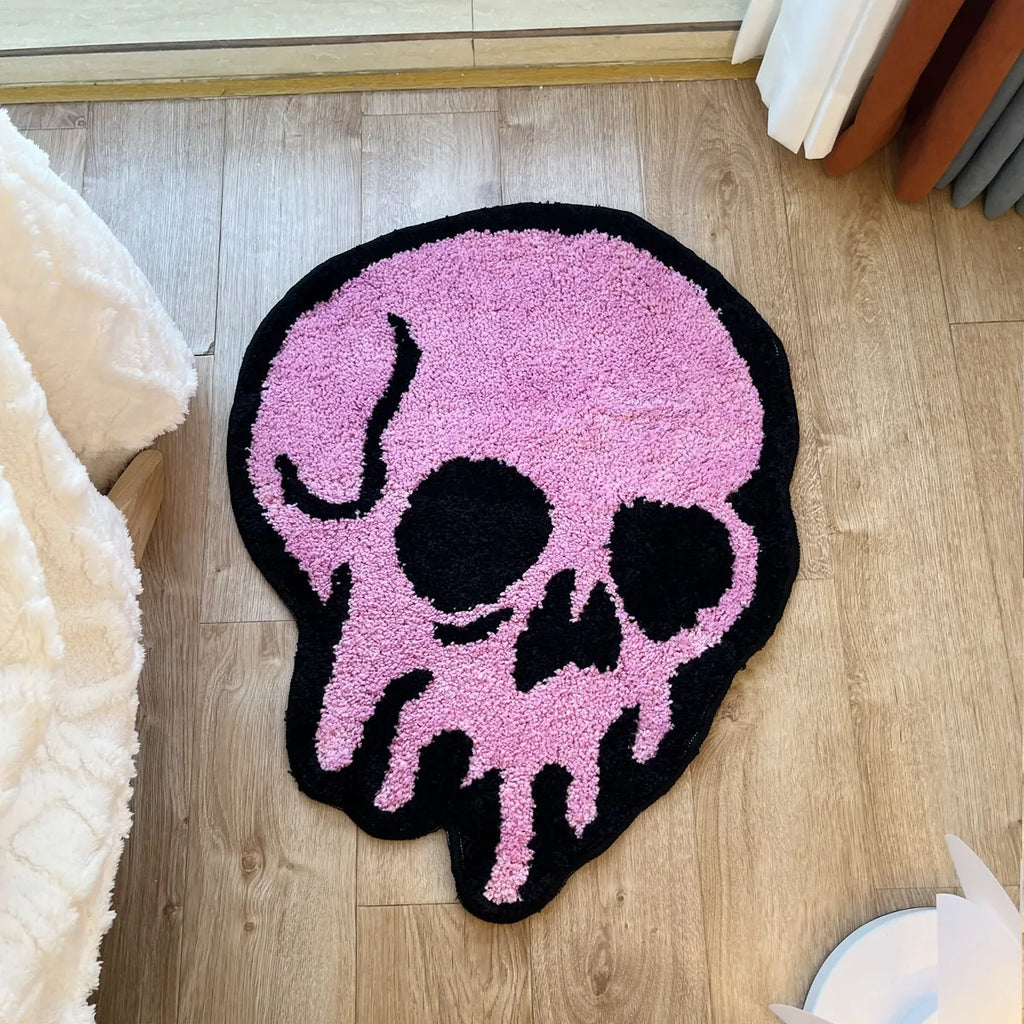Pink Melted Skull Tufted Rug – Aesthetic Entrance & Hallway Floor Mat