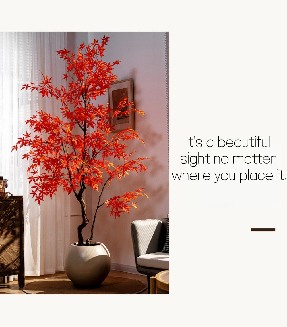 Artificial Maple Tree Red Maple Fake Tree Large Indoor Potted Plant Home Living Room Window Display Decoration Floor Greenery