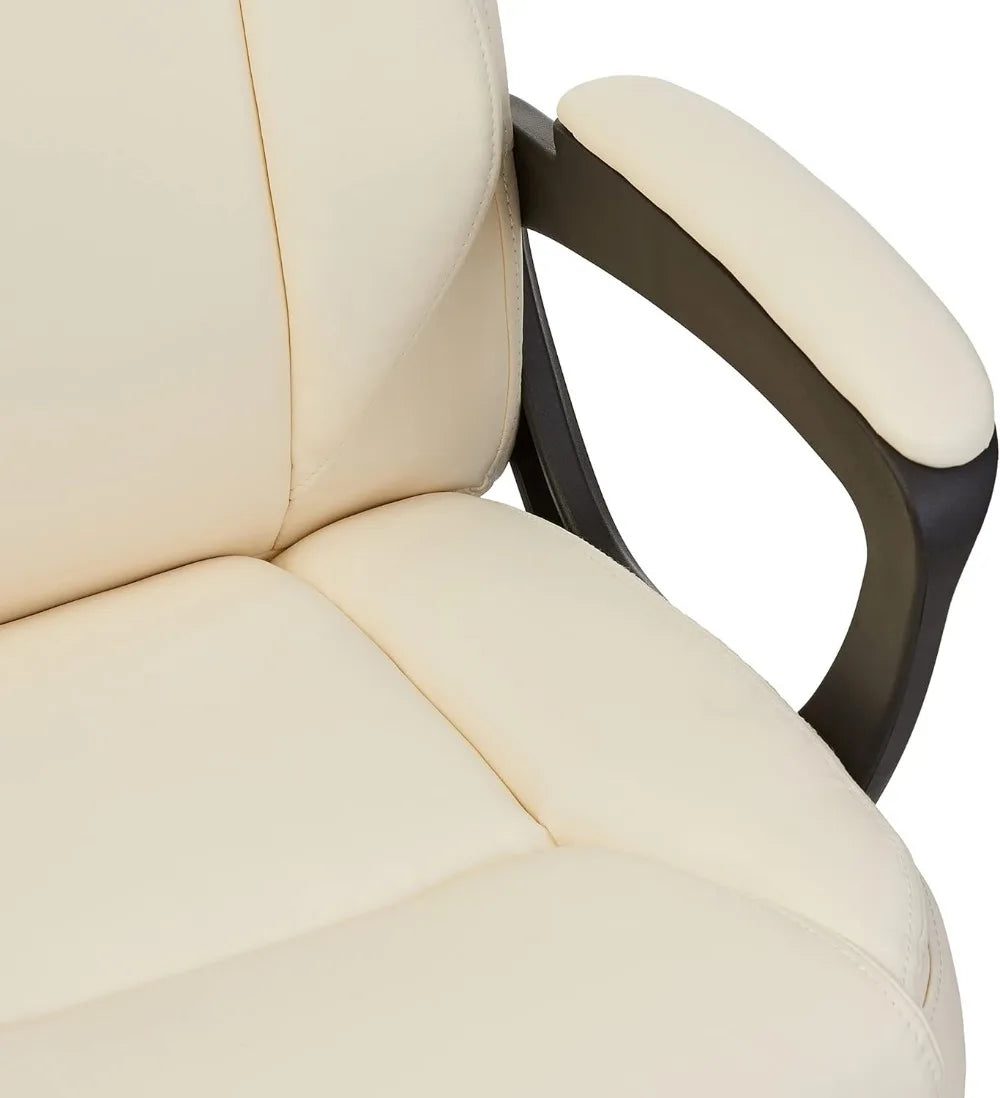 Adjustable Mid-Back Office Chair with Armrests, PU Padded Seat, Height Control, Cream Color, 275 lbs Capacity
