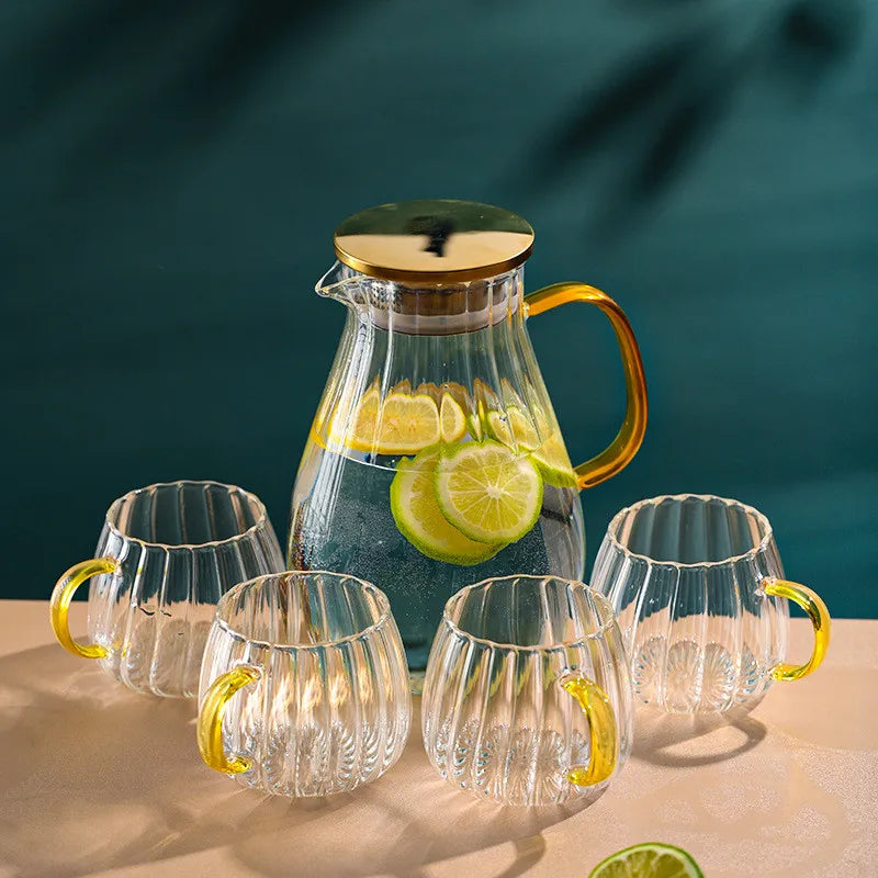 Vertical Stripes Water Bottle and Glass Cup Cold Kettle Glass Cup Boil Water Jug Coffee Glasses Juice Pitcher Tea Pot
