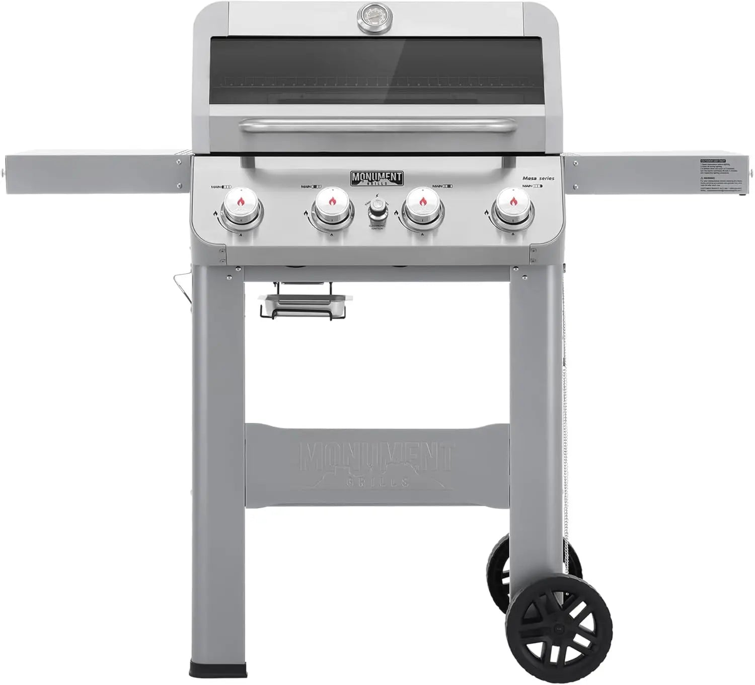 4-Burner Liquid Propane Gas Grill, Silver Stainless Steel Grill Outdoor Patio Garden Barbecue Grill with  Lid and One Foldable S