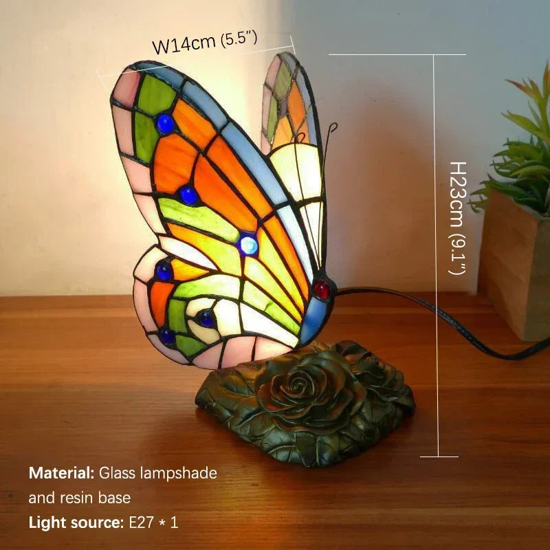 GISELLE Tiffany Butterfly Table Lamp American Retro Living Room Bedroom Lamp Luxurious Villa Hotel Stained Glass Desk Lamp
