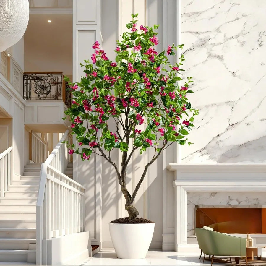 Artificial Bougainvillea Tree 8FT UV Resistant Fake Bougainvillea Plant in Pot for Outdoor Indoors Realistic Faux Flowering Tre