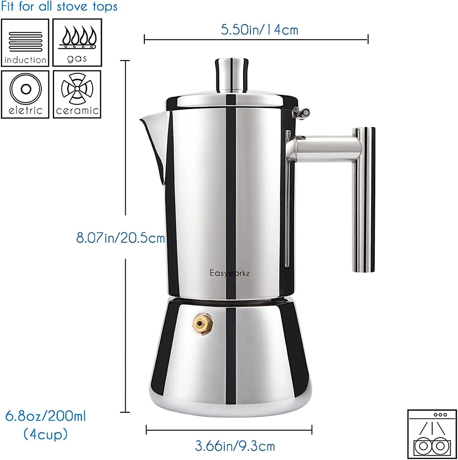 Easyworkz Diego Stovetop Espresso Maker – Stainless Steel Italian Moka Pot