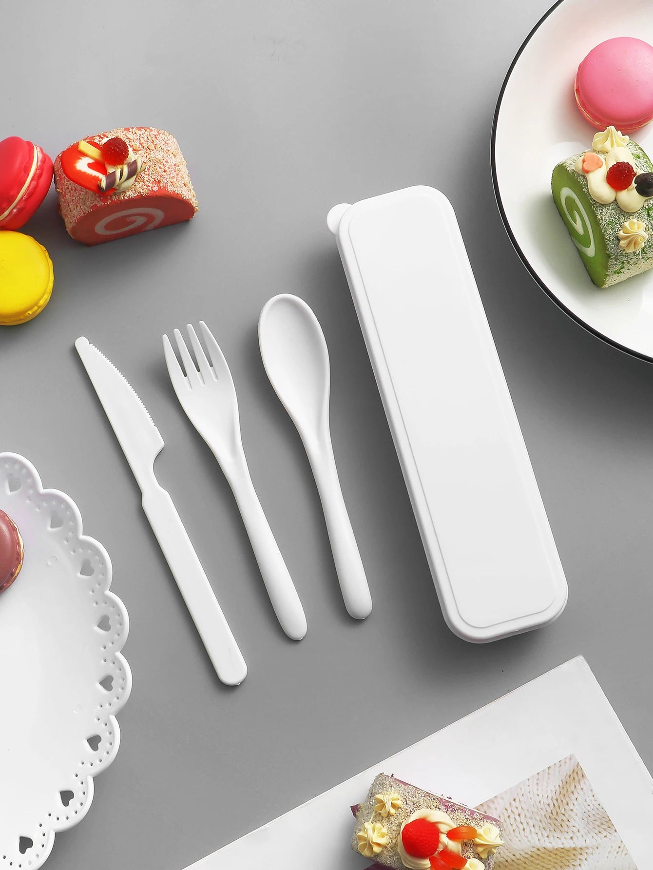 1pcs Plastic knife, fork and spoon cutlery set, reusable, portable cutlery, suitable for school, outdoor, camping, office