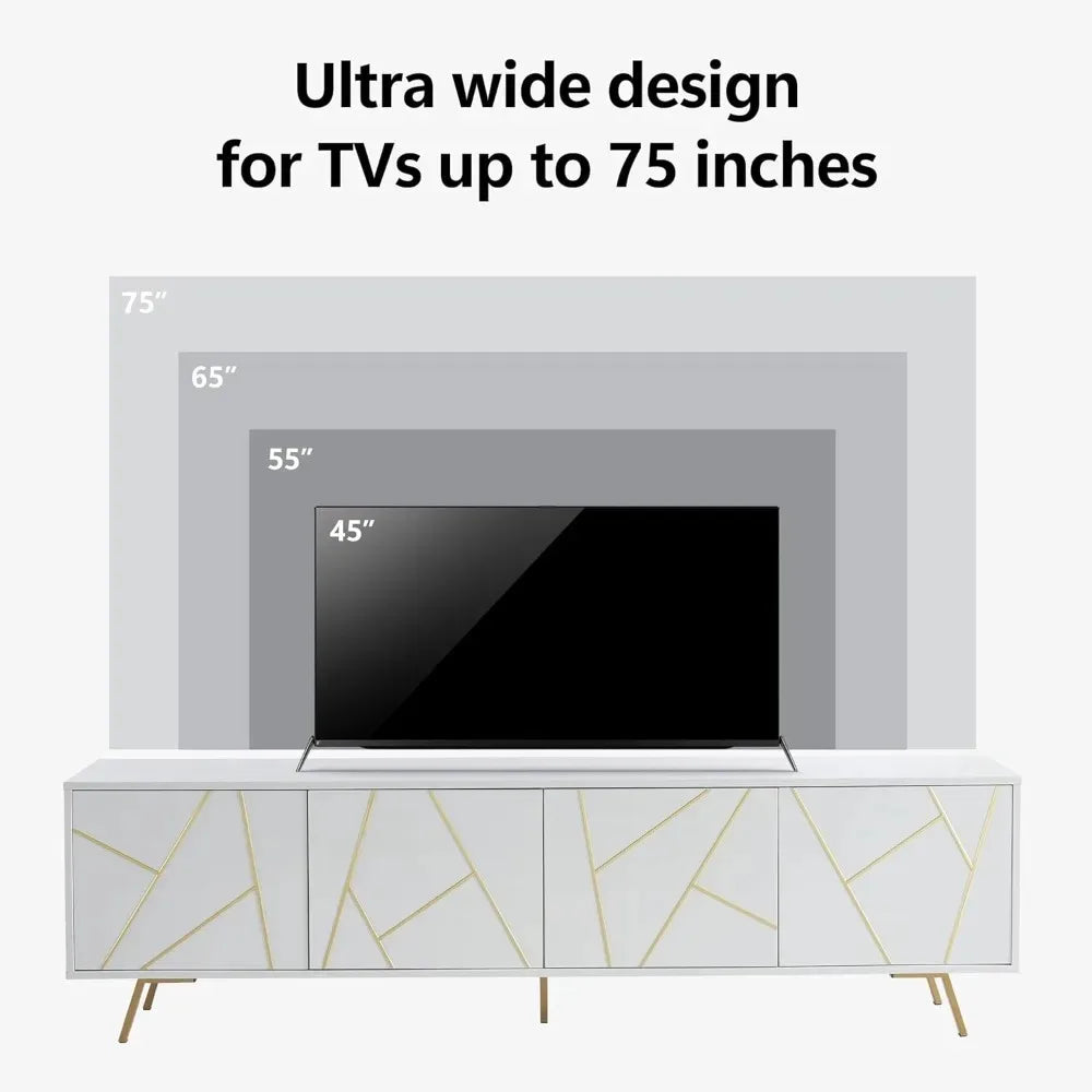 Mid Century Modern TV Stand for 75" TV, Wood Entertainment Center with Storage Cabinet, Media TV Console with Adjustable Shelves