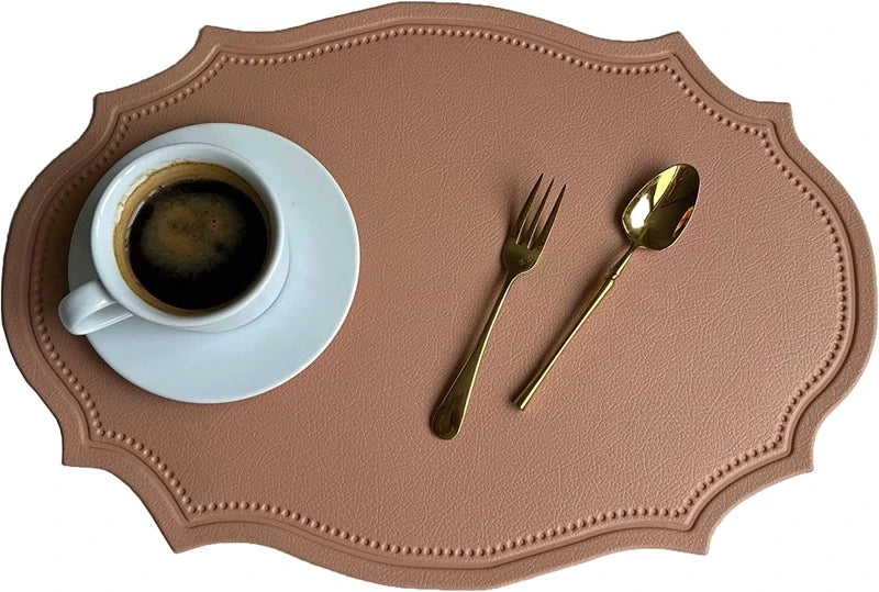 2pcs Oval Shaped Placemat Faux Leather Table Pad Luxury Place Mat Tableware Cafe Pad Kitchen Accessories Grey