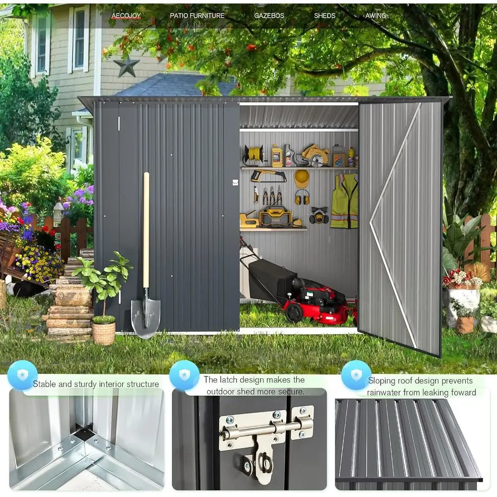 7ft x 3ft Lean-to Shed for Outdoor Bike Storage and Weatherproof Metal Storage Cabinet