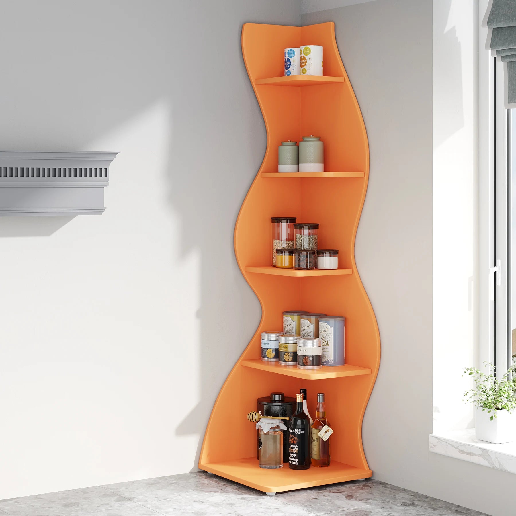Tribesigns Modern 5-Tier Corner Bookshelf – Wall Corner Storage Rack & Plant Stand