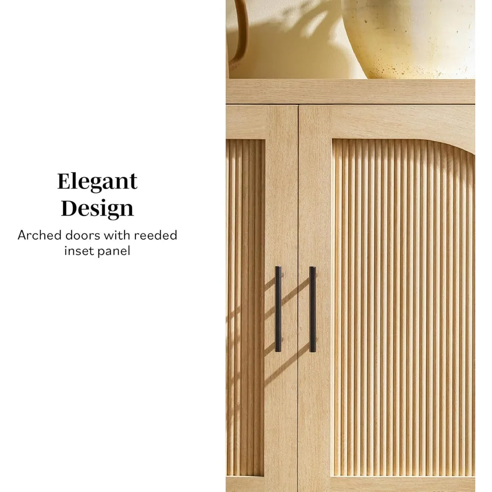 sasha 4-door reeded sideboard buffet with cord management, 70 inch, coastal oak