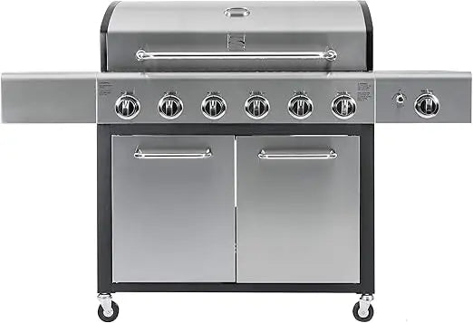 Stainless Steel 6-Burner Propane BBQ Grill with Side Burner, 73,000 BTUs, Cast Iron Grates for Outdoor Cooking