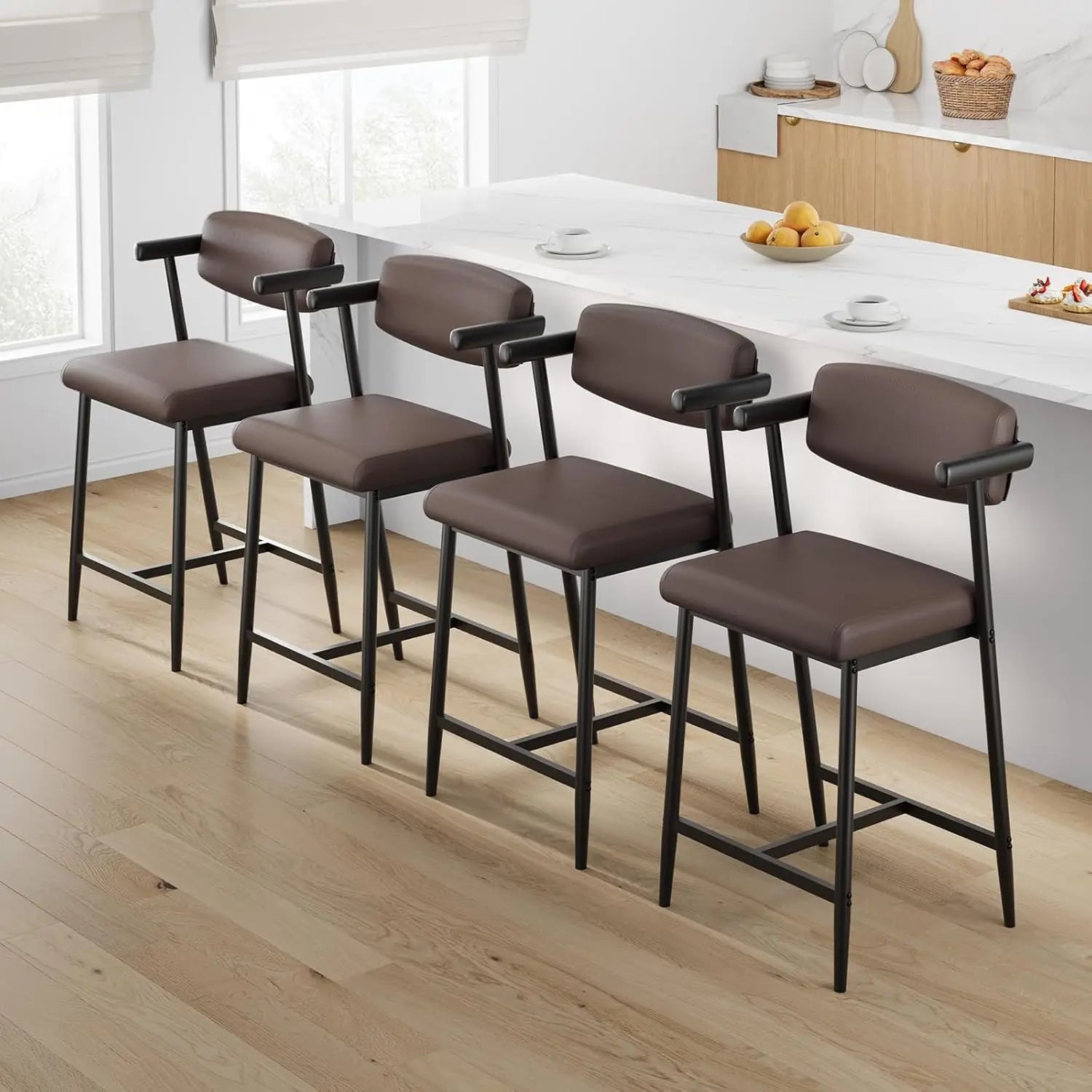 26″ Counter-Height Bar Stools with Back & Footrest – Modern Metal (Set of 2)