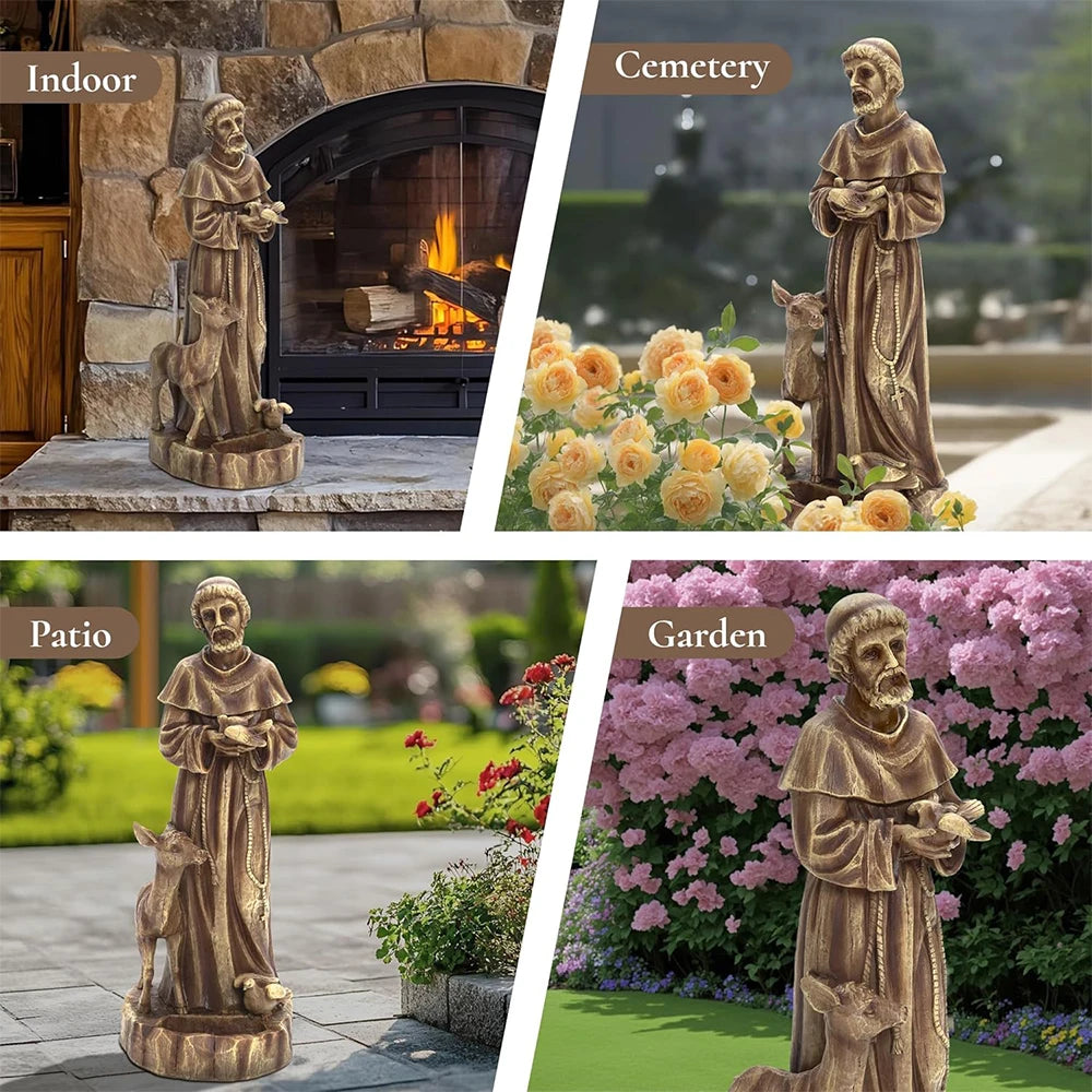 Outdoor Garden Saint Francis Garden Figure, Saint Francis Outdoor Sculpture for Garden Patio Yard Courtyard Decor