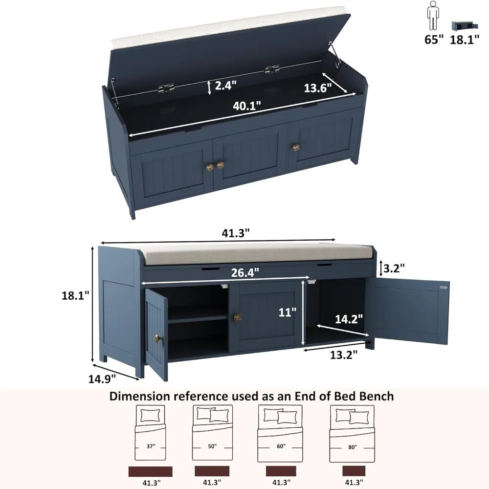 Shoe Storage Bench with Cushioned Seat – Wooden Entryway Cabinet