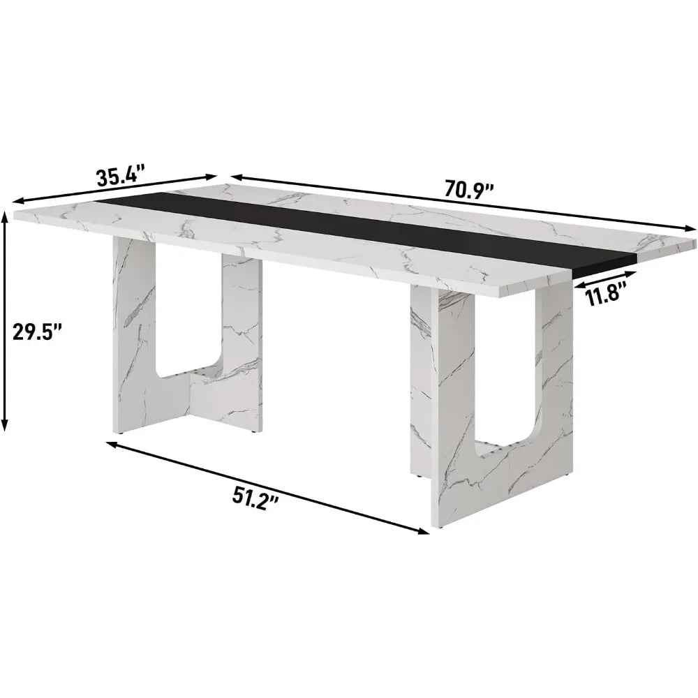 71 Inch Rectangular Dining Table for 6-8 People, Farmhouse Wood Kitchen Table with Wooden Legs, Farmhouse Center Kitchen Table f