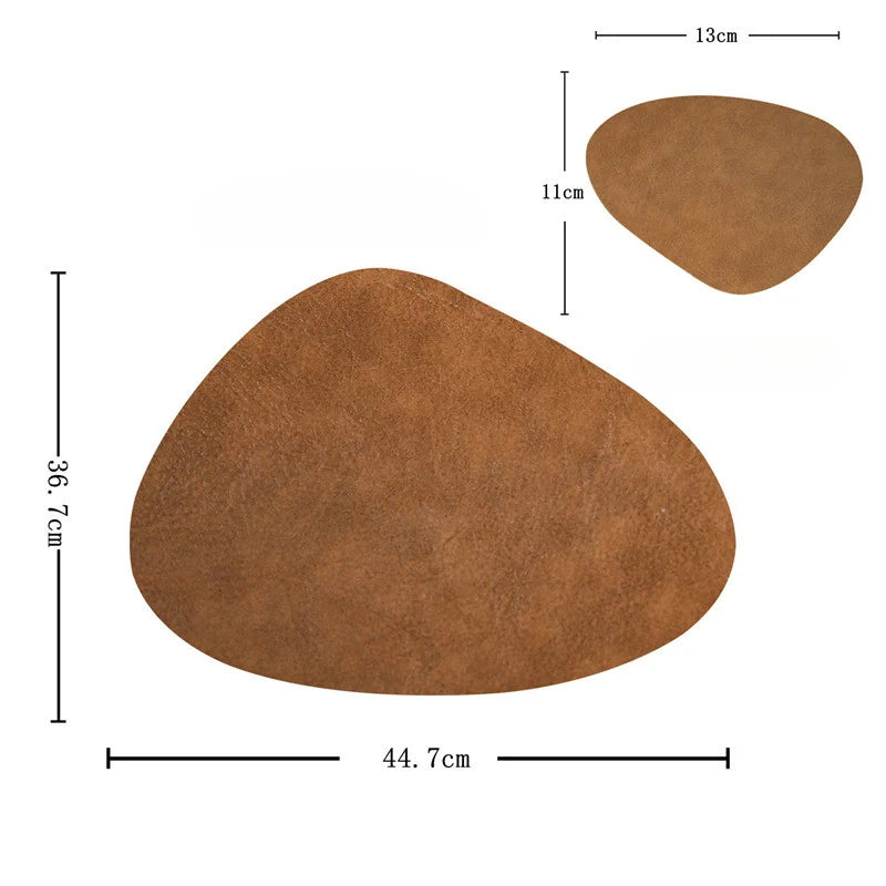 Irregular Shape PU Leather Placemats Set Oil-Proof Waterproof Dual-Sided Place Mats for Kitchen Bistro Tables Bars Coffee Shops