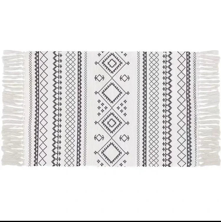Nordic Cotton And Linen Knit Rug Ethnic Style Carpet Tassel Small Rug Bedroom Kitchen Rugs Mat Boho Washable Home Decoration