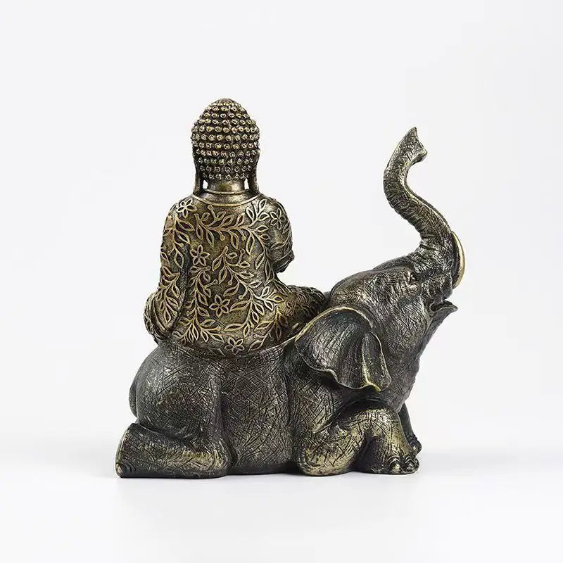 Elephant Buddha Statue Thailand Buda Resin Huddhism Figurines Fengshui Hindu Sitting Buddha Figurine Living Room Home Decor Gift