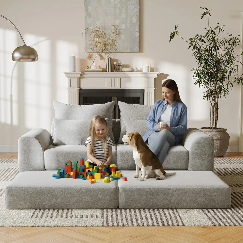 Modular loveseat with Ottoman, L-Shape Cloud Sofa, Customizable Sectional Couch, Free Combination Design for Modern Living Room