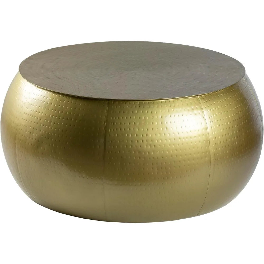 Ladis Modern Glam Gold Round Coffee Table – Mid-Century Center Table for Living Room & Office
