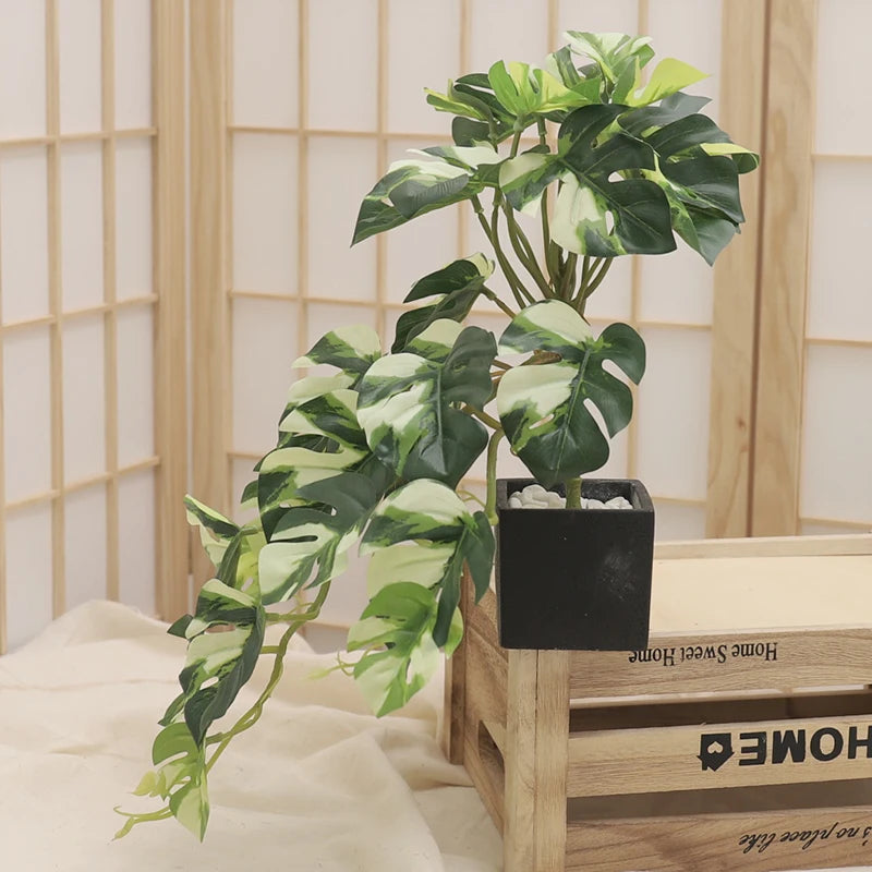 Artificial Turtle Back Leaf Plants Watermelon Leaves Green Apple Fake Plants Tropical Wedding Party Home Christmas Decor Potted