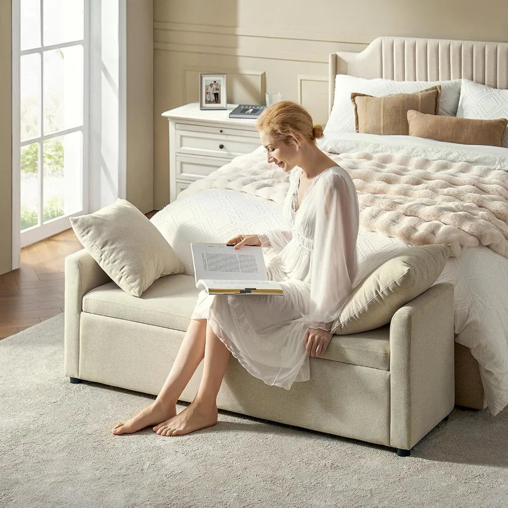 Contemporary Storage Ottoman Bench with Arms – Plush Pillow Footrest