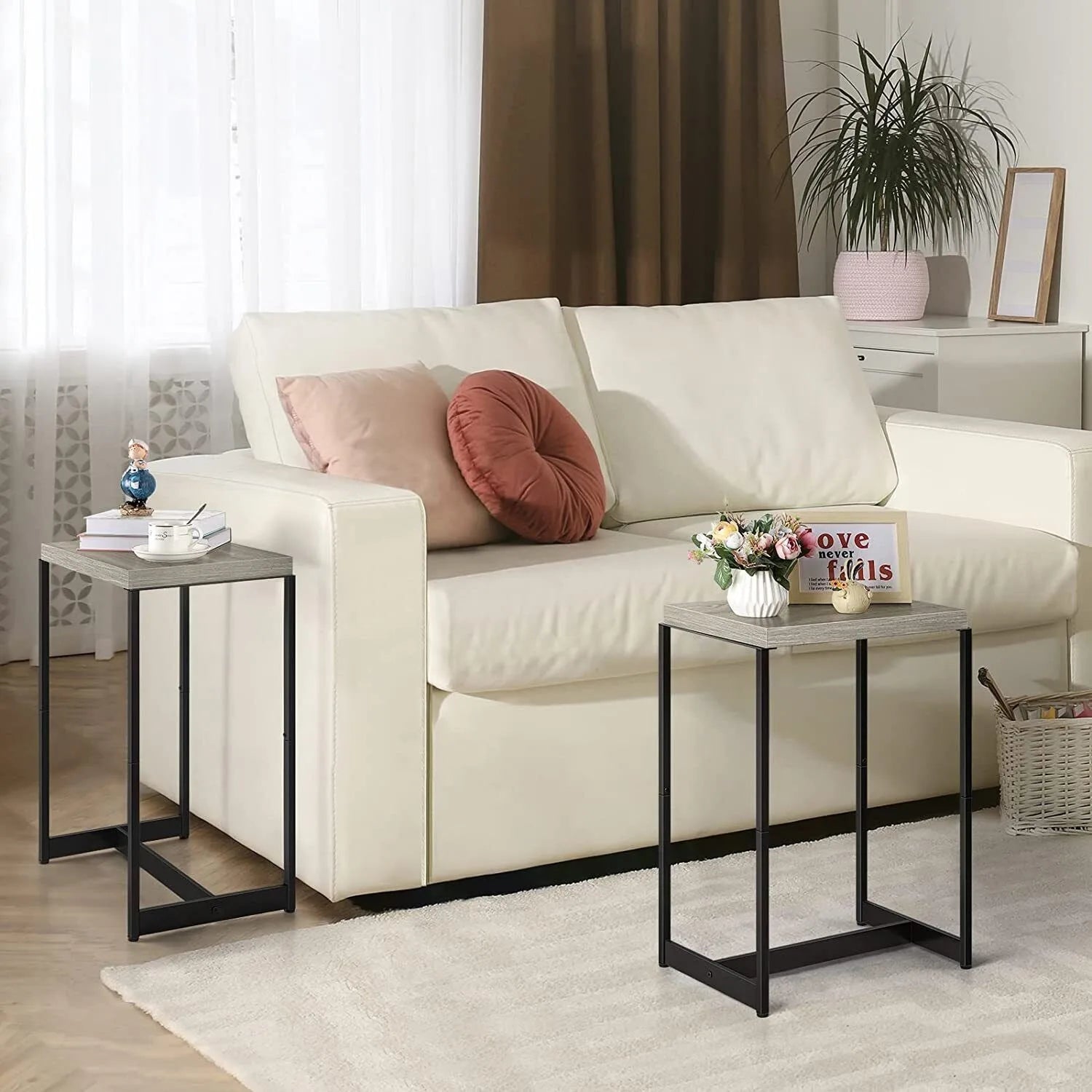 Nightstands Set of 2,2 Tier Narrow End Side Tables Bedroom with Storage Shelf,Bedside Tables for Bedroom,Living Room, Sofa Couch