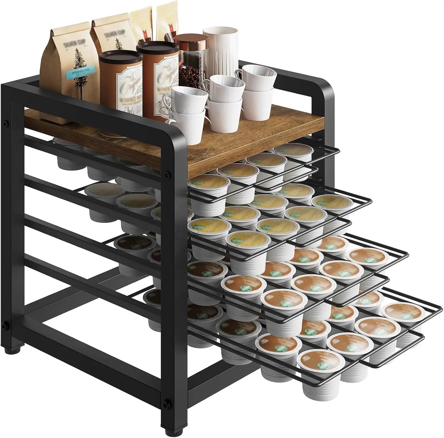 4-Tier Coffee Pod Drawer Holder – 80-Pod Rustic Brown Kitchen Organizer