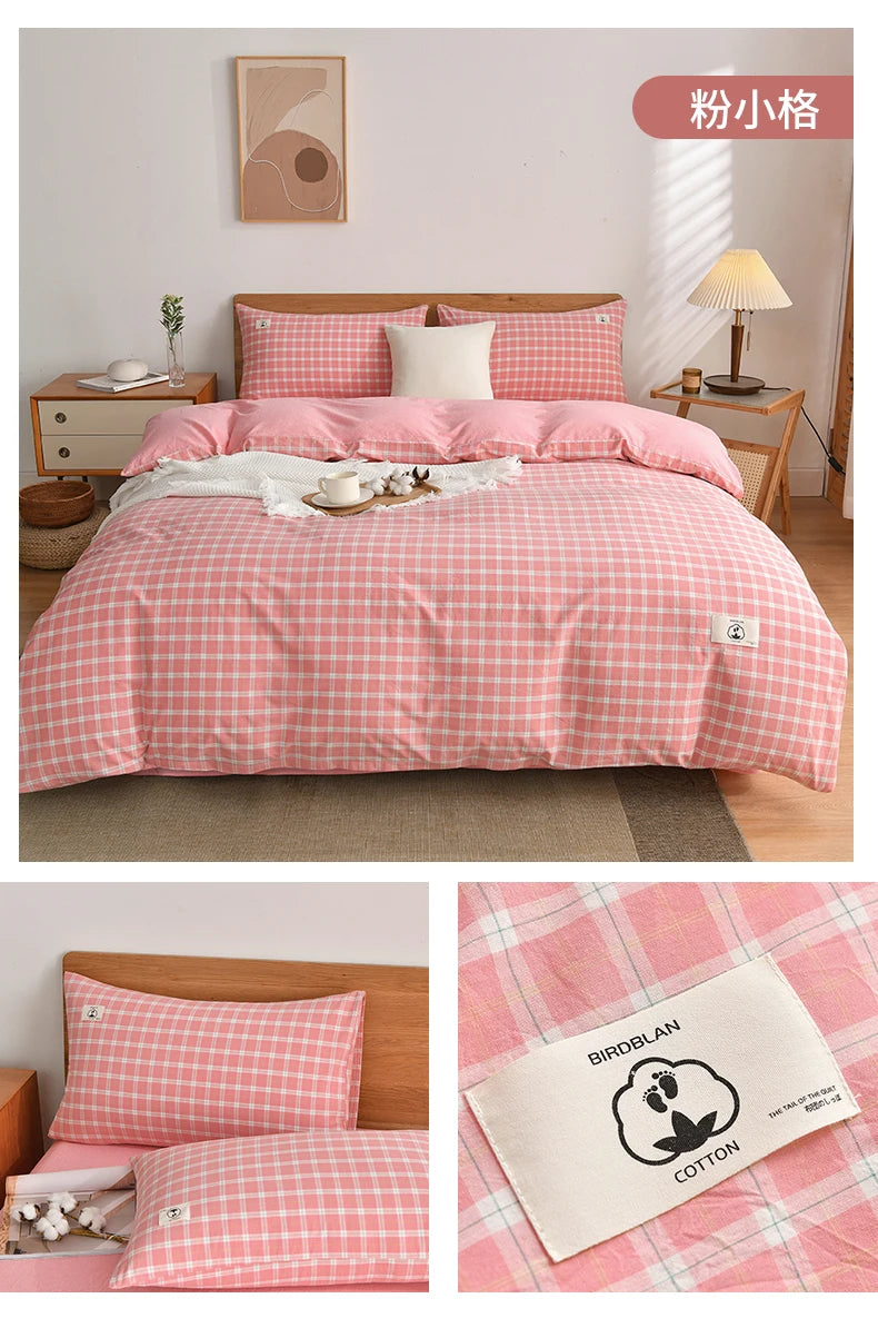 Cotton Duvet Cover Set – Japanese Grid Style (King Size, 220×240)