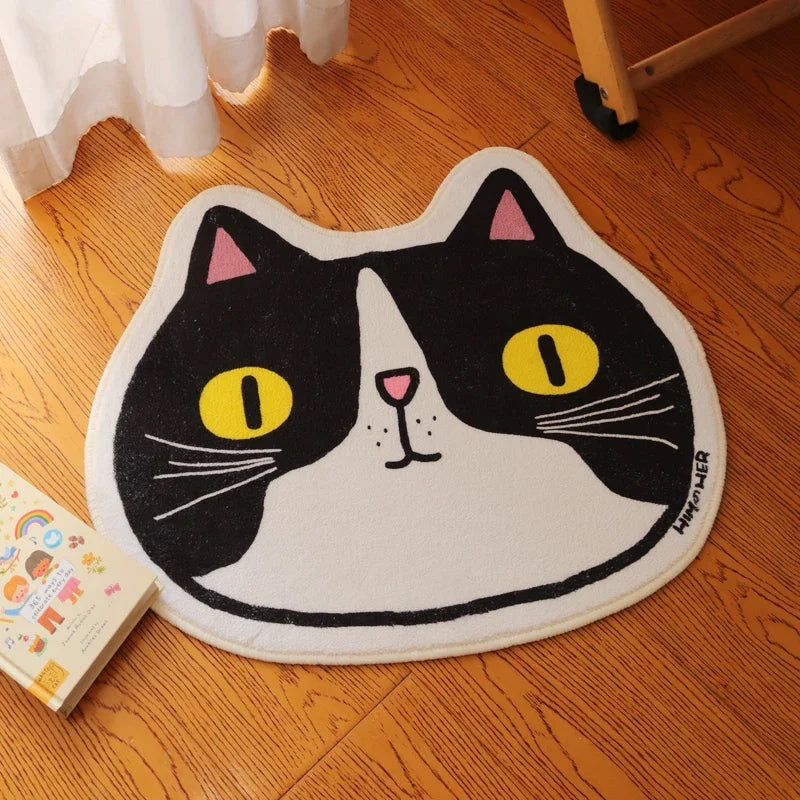 VIKAMA Cat Illustrated Carpet Cute Soft Comfortable Non-Slip Area Carpet Cat Cafe Living Room Bedroom Foot Mat Home Decor Rug