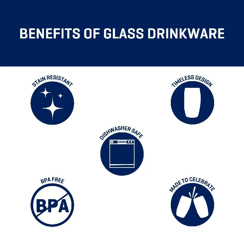 Ellendale Drinking Glass Set of 8 Heavy Base Clear Glassware Home Durable Dishwasher Safe Great Casual or Formal Use