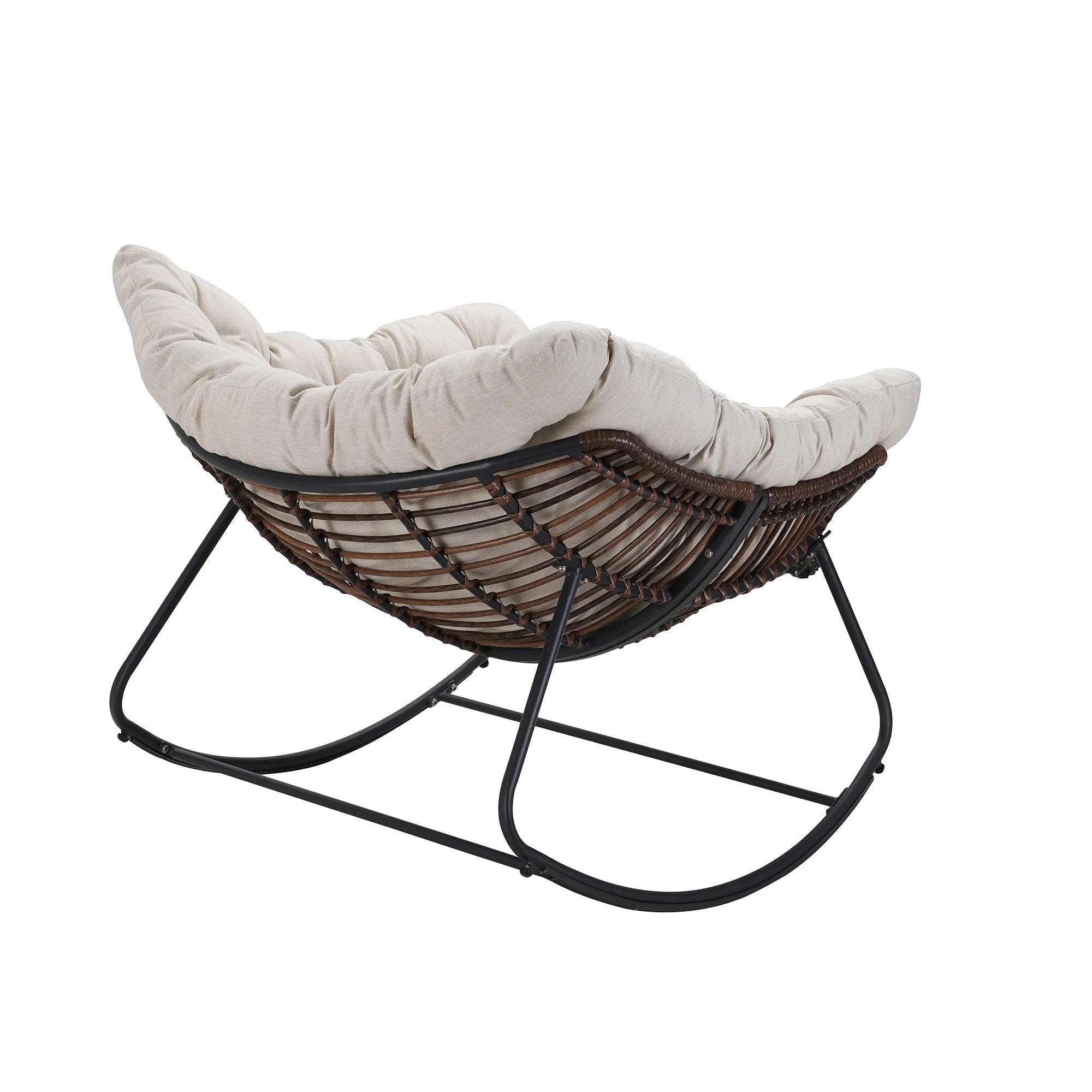 Wicker Egg Rocking Chair – Oversized Papasan Chair with Padded Cushion