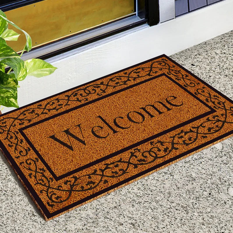 Entrance Doormat Indoor Outdoor PVC Antiwear Non Slip Waterproof Bathroom Carpet Faux Coconut Fiber Rugs Front Door Floor Mats
