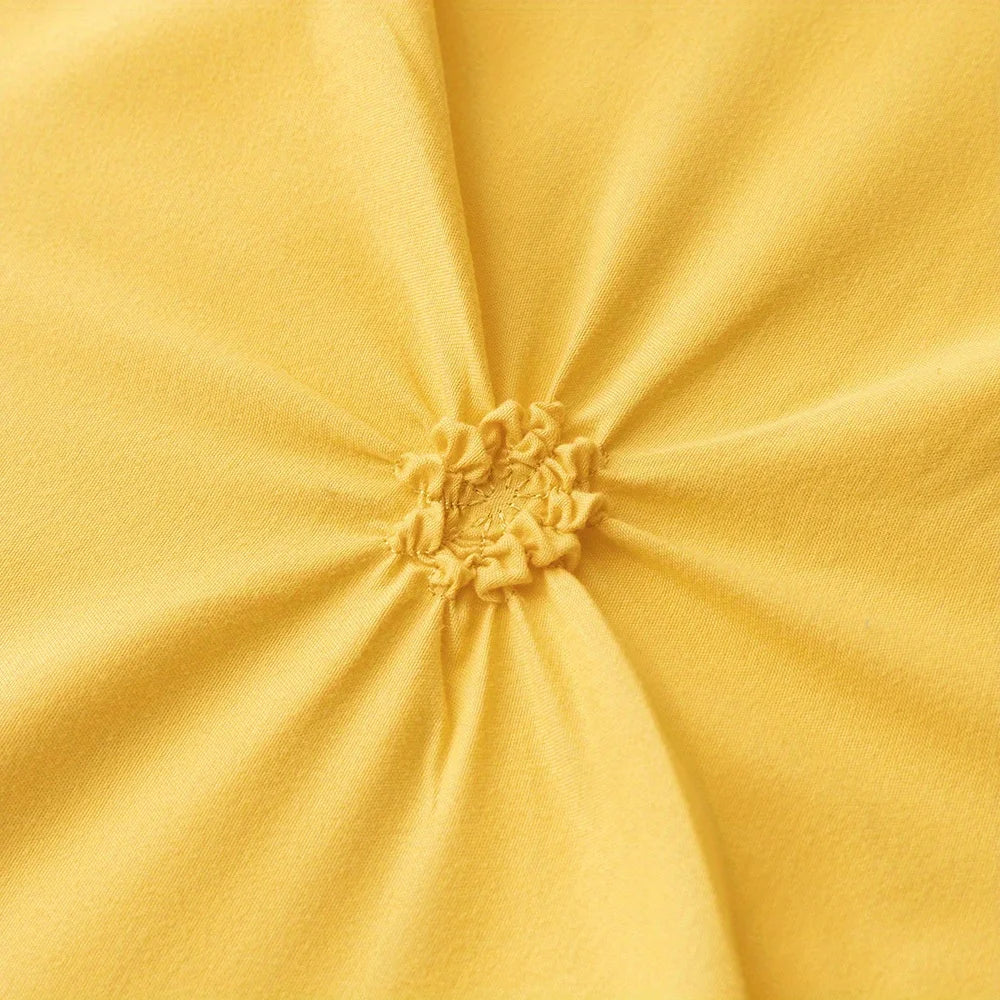 3D Buttoned Pleated Quilt Cover Set 100% Polyester Fabric Soft Skin-friendly Duvet Cover and Pillowcases Solid Color Bedding Set