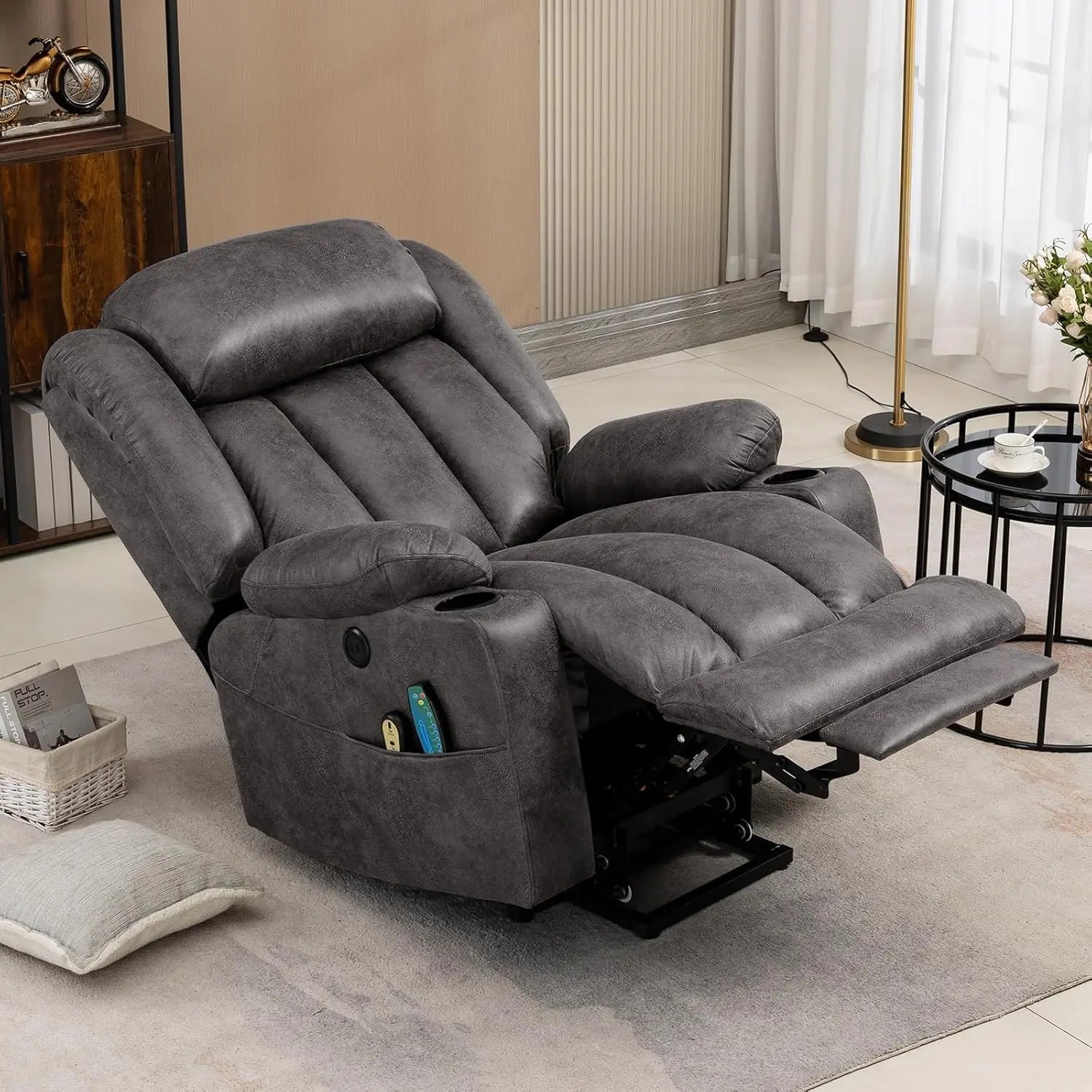 Tall Man Dual Motor Power Lift Recliner Chair with Extended Footrest, Oversized Lay Flat Sleeper Electric Recliner W/Heat
