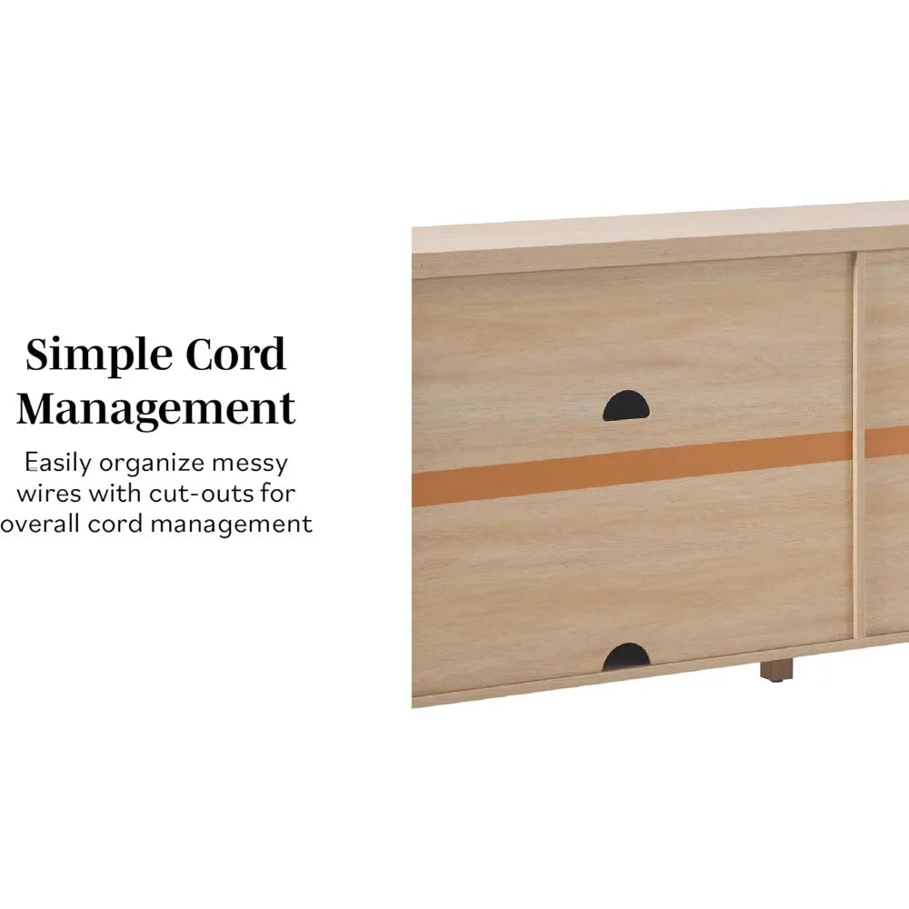 sasha 4-door reeded sideboard buffet with cord management, 70 inch, coastal oak