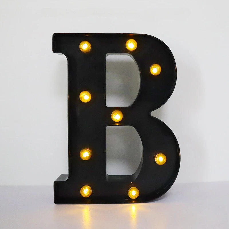 22cm Letters with Led Light Black Alphabet Letter Number Night Light Home Christmas Decoration Birthday Supplies Room Decoration
