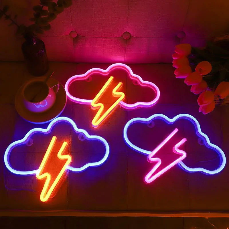 Lightning LED Neon Sign Clouds Night Light Battery/USB Operated for Children's Room Party Birthday Home Bar Gift Decoration