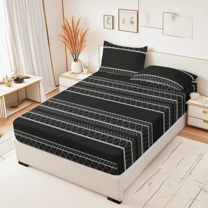 3pcs Printing ultra-fine fiber Fitted Bed Sheet Pillowcase Set Skin Friendly Breathable Queen size bed sheet Mattress Cover