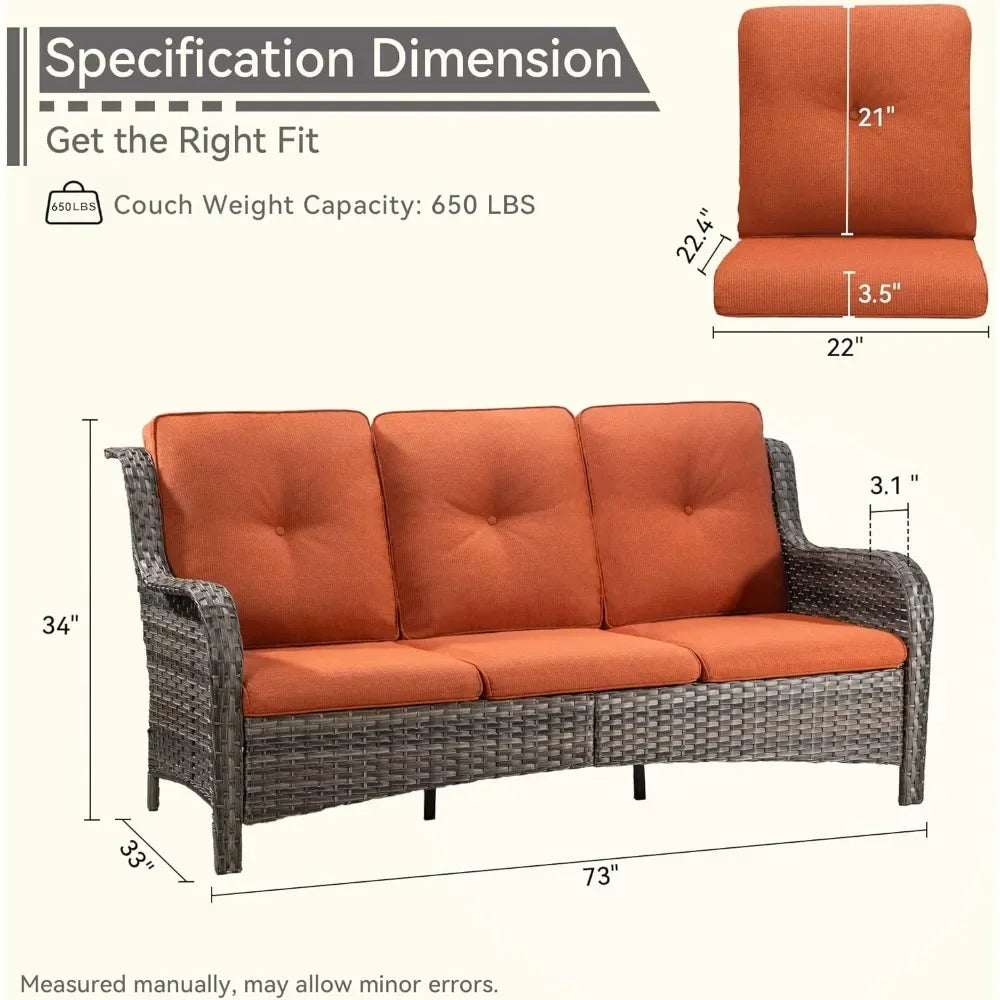 Outdoor Couch Wicker Patio Sofa - 3-Seat Patio Sofa with Deep Seating and Comfortable Cushions for Porch Deck Balcony Garden