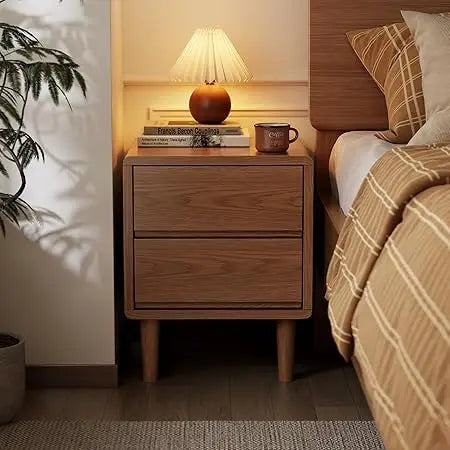 Solid Wood Nightstand, Walnut Nightstand with Drawers Mid Century Modern Night Stand,Wood Night Stands,Small Bedside Table for B