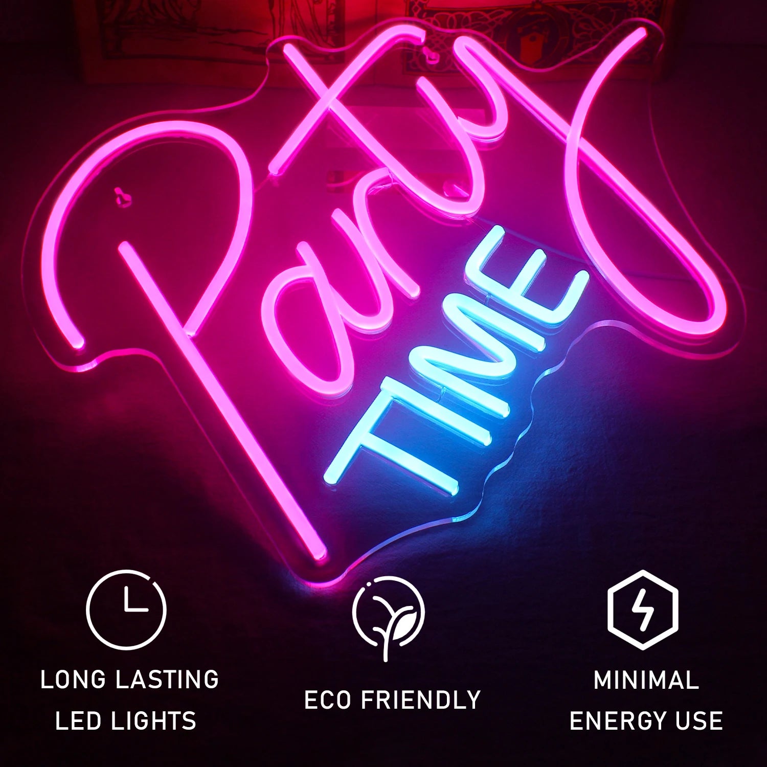 Party Time Neon Sign USB Powered Led Light Up Sign Home Room Decor For Party Bar Birthday Festival Pink Art Wall Decor