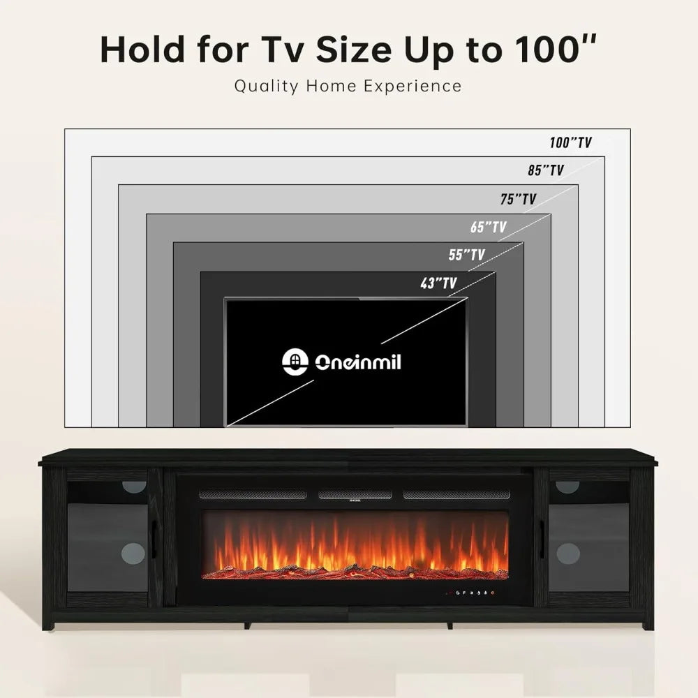 One in a Million 90-inch Fireplace TV Stand with 60-inch Electric Fireplace, Modern Entertainment Center for TVs up to 100 inche